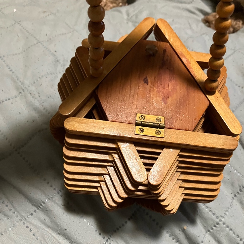 Vintage Hippy Folk Art Handmade Popsicle Stick Purse - Picture 4 of 11